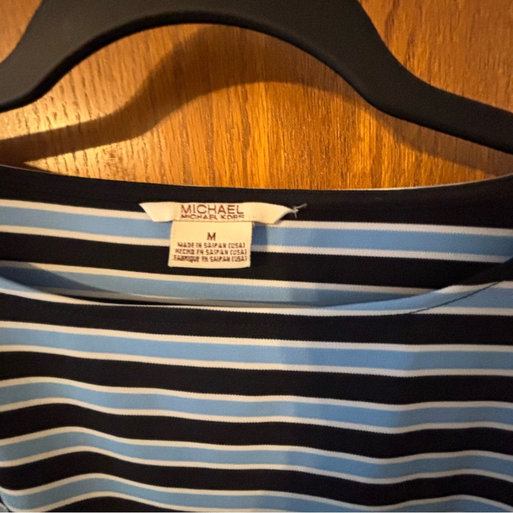 MICHAEL KORS Women’s Blouse Stripes 3/4 Sleeve Polyester Pull Over EUC Med - Picture 9 of 11